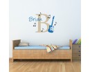 Initial & Name Wall Decal with Guitar and Music Notes